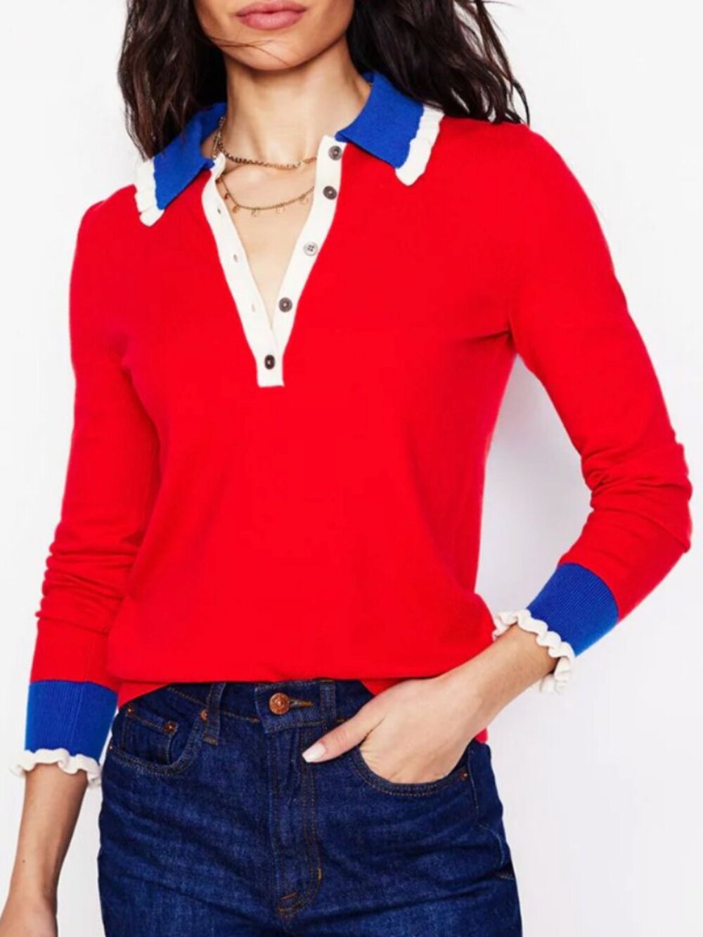 NWT Boden Scarlet Colourblock Frill Sweater | Size Medium - Picture 2 of 11